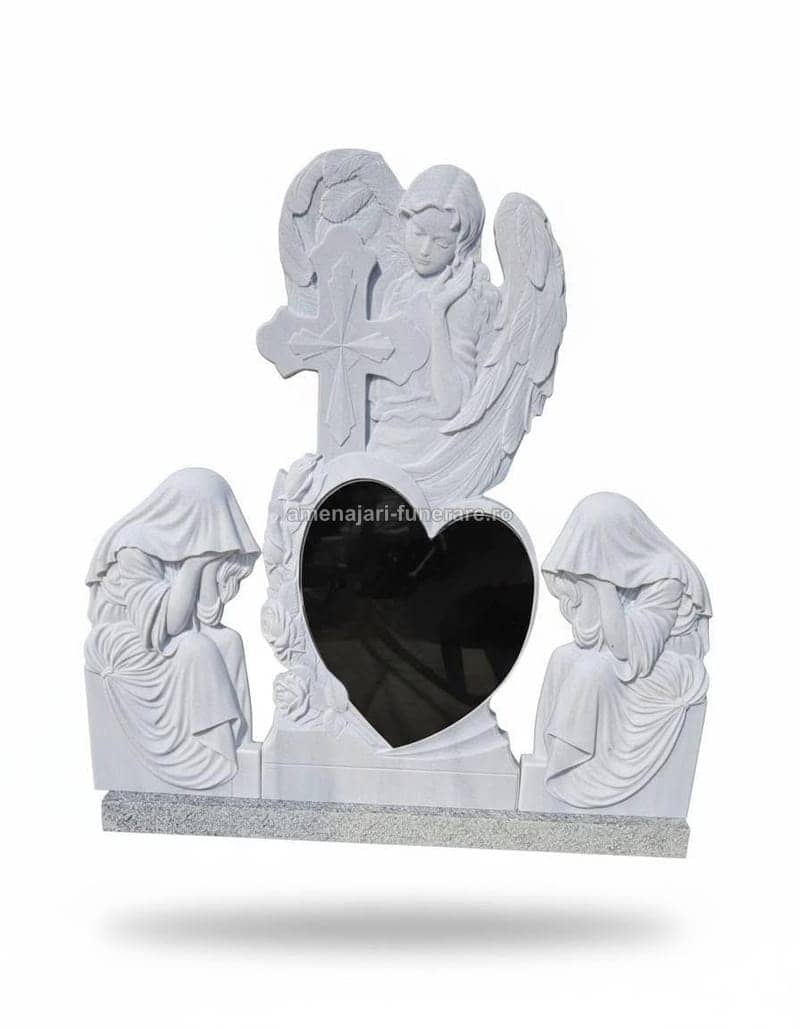 Cruce funerară din marmură albă, model 8 - lucrare realizată de amenajari-funerare.ro