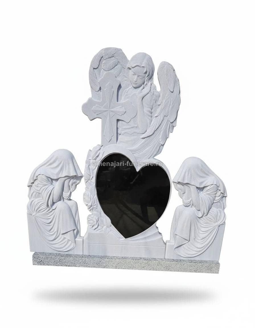 Cruce funerară din marmură albă, model 8 - lucrare realizată de amenajari-funerare.ro