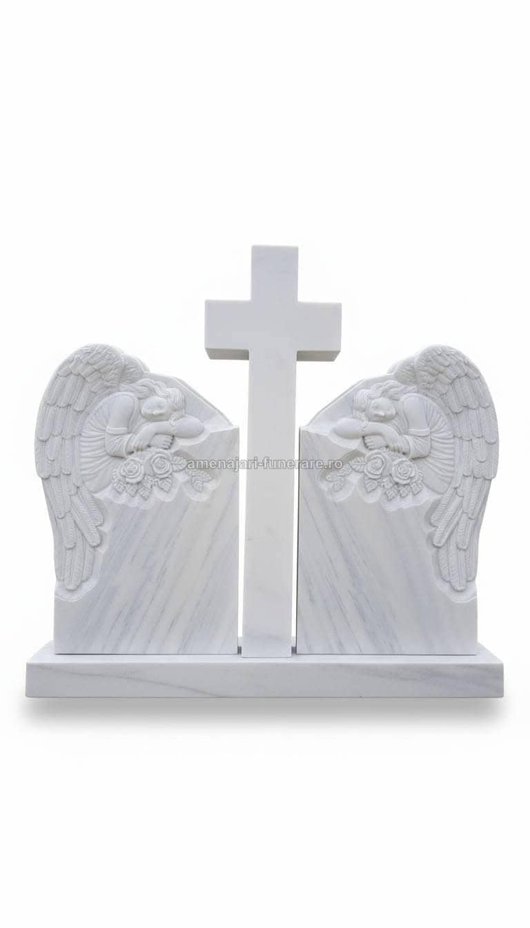 Cruce funerară din marmură albă, model 10 - lucrare realizată de amenajari-funerare.ro