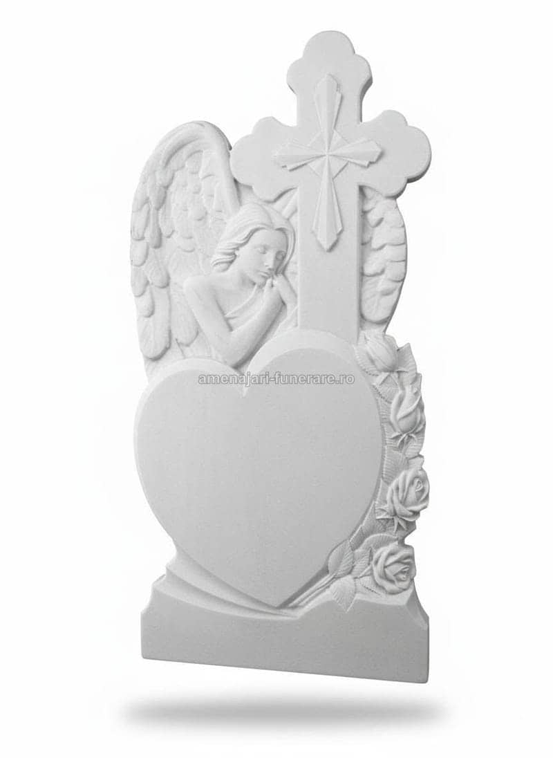 Cruce funerară din marmură albă, model 9 - lucrare realizată de amenajari-funerare.ro