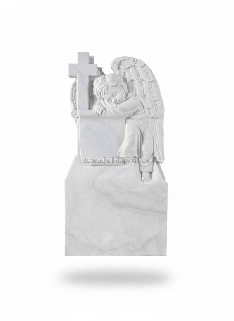 Cruce funerară din marmură albă, model 18 - lucrare realizată de amenajari-funerare.ro