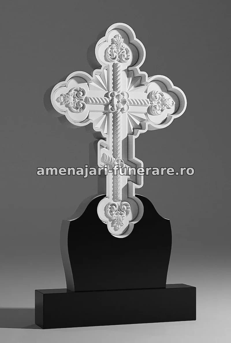Cruce cu ornamente florale sculptate - model 059, marmură la amenajari-funerare.ro