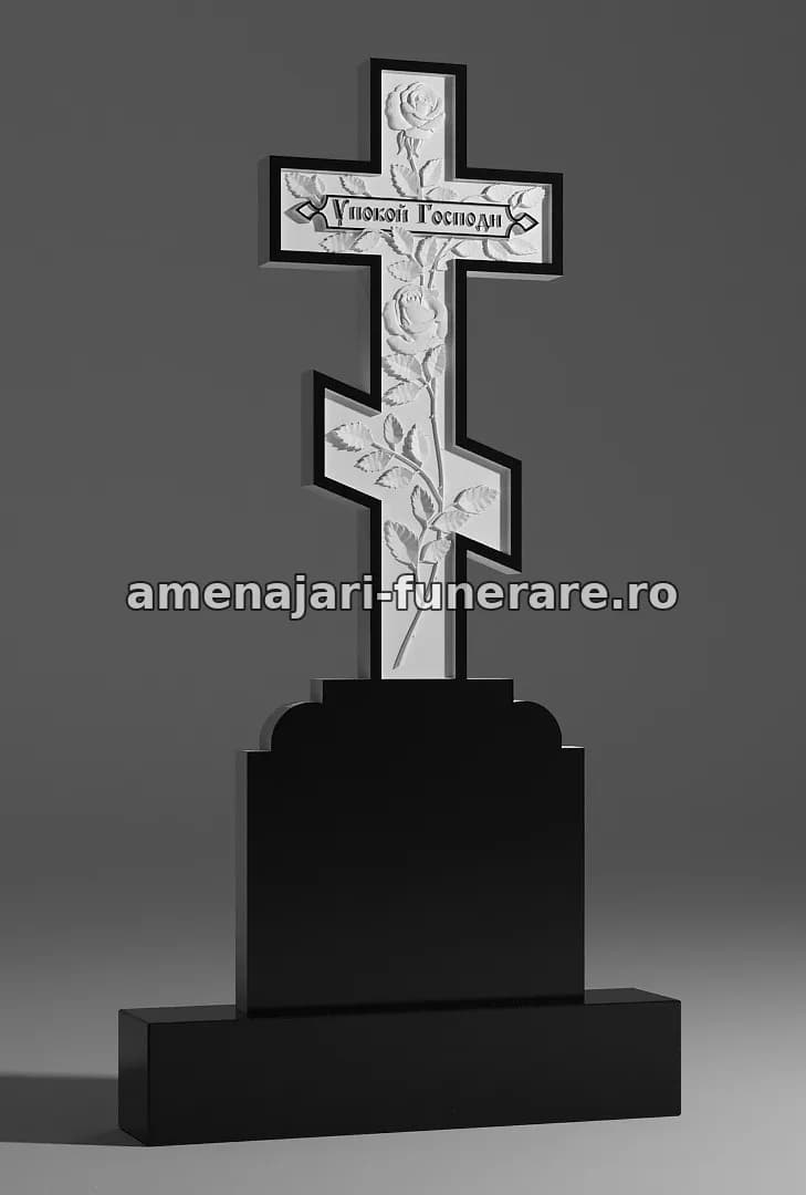 Cruce cu trandafiri sculptați - model 063, granit la amenajari-funerare.ro