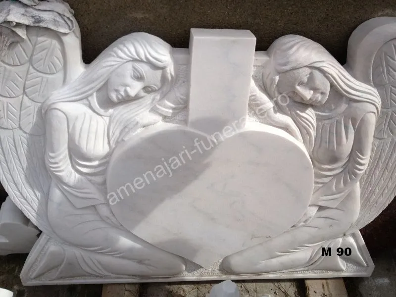 Monument cu îngeri și inimă sculptată - executat în marmură la amenajari-funerare.ro