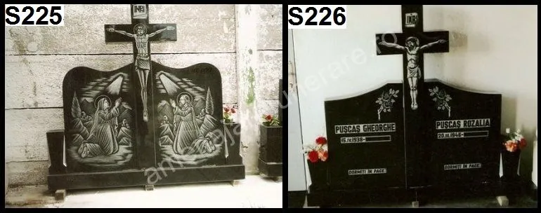 Monument dublu cu crucifix și îngeri - executat în granit la amenajari-funerare.ro