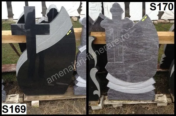 Monument cu cruce și formă abstractă - executat în granit la amenajari-funerare.ro