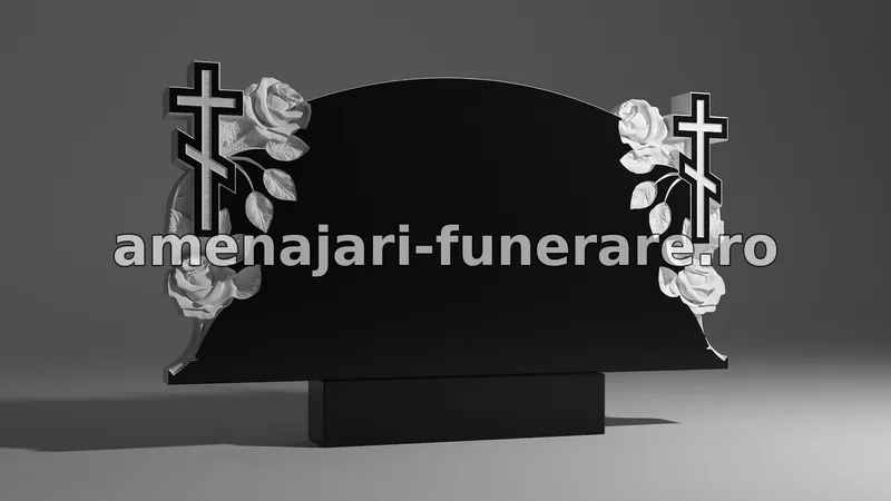 Monument cu cruci și trandafiri sculptați - model 003, granit la amenajari-funerare.ro