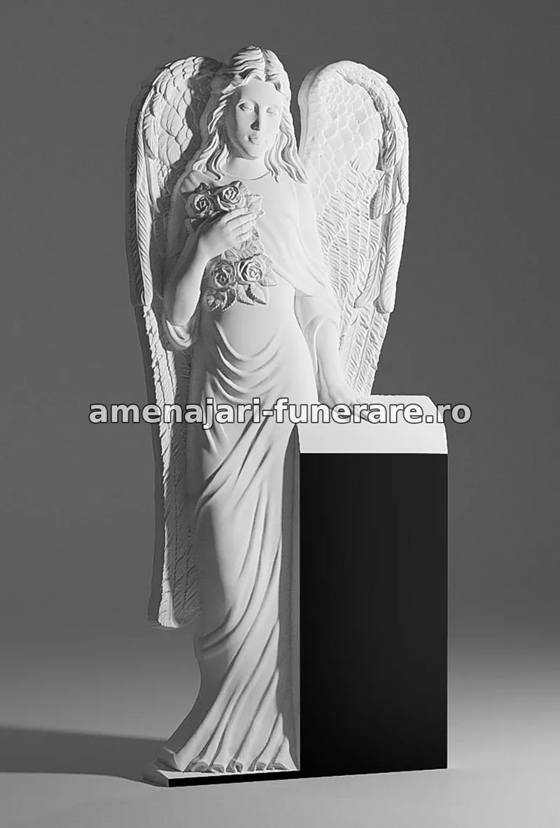 Monument cu înger și flori - model 006, marmură și granit la amenajari-funerare.ro