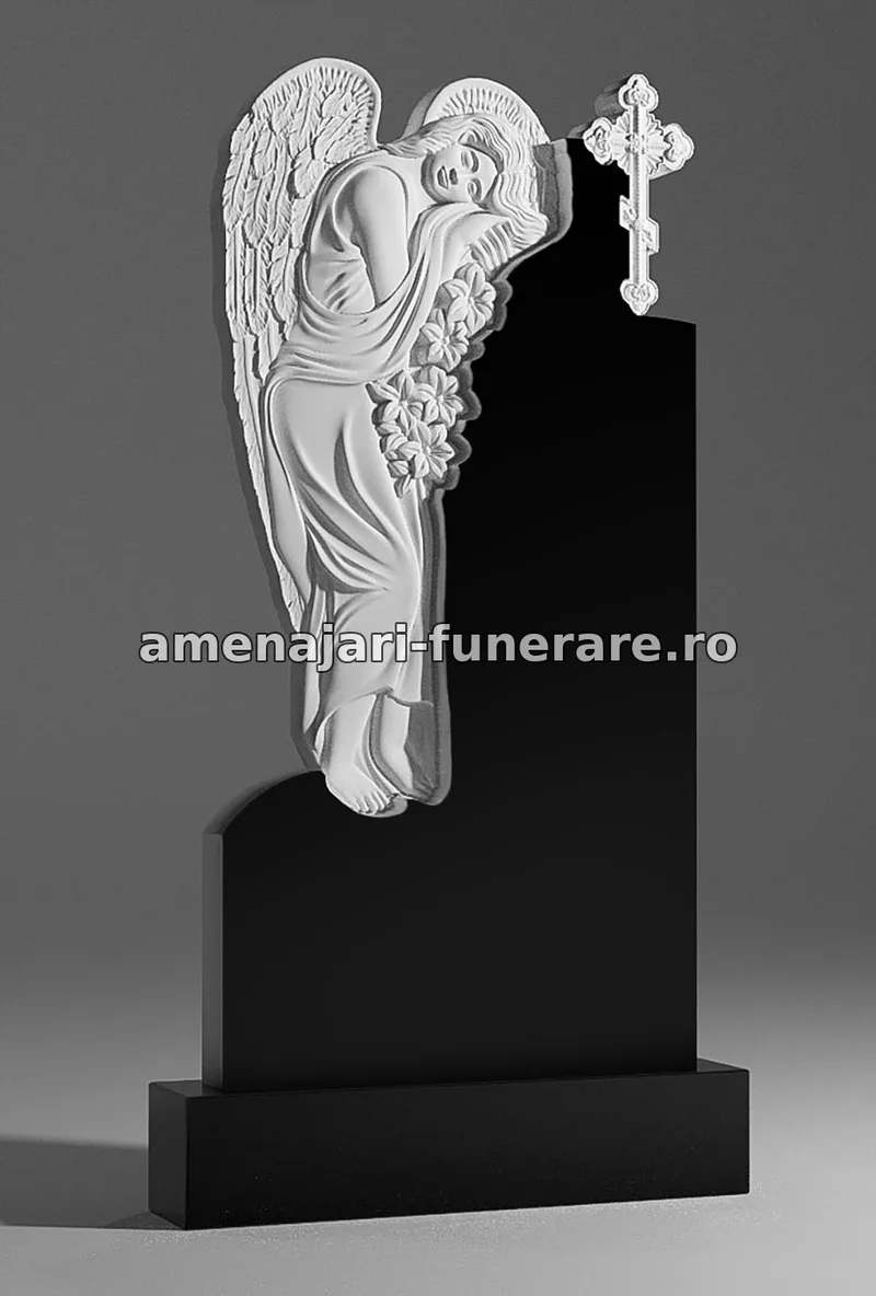 Monument cu înger și cruce - model 009, marmură și granit la amenajari-funerare.ro