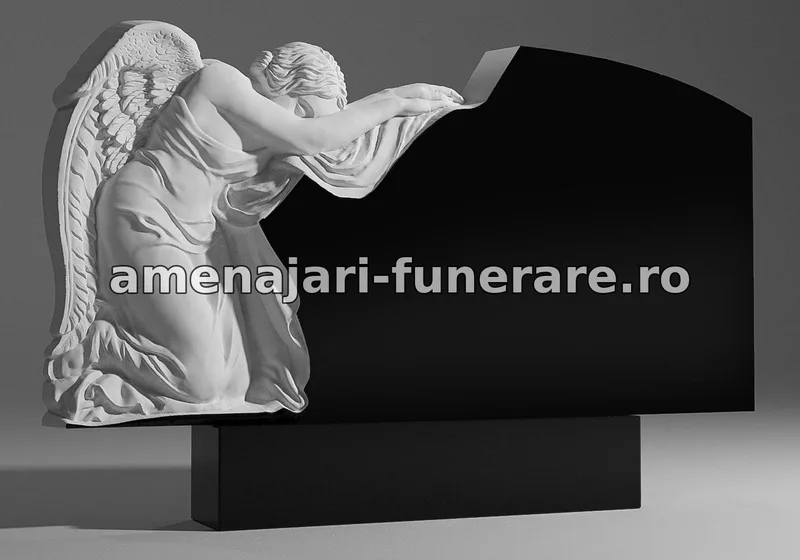 Monument cu înger îngenuncheat - model 012, marmură și granit la amenajari-funerare.ro