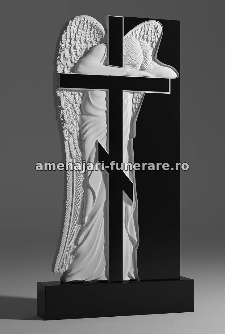 Monument cu înger și cruce - model 013, marmură și granit la amenajari-funerare.ro