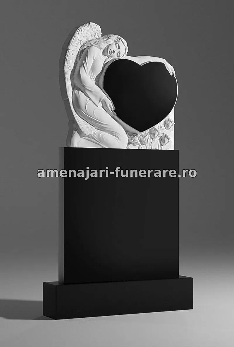 Monument cu înger și inimă - model 014, marmură și granit la amenajari-funerare.ro