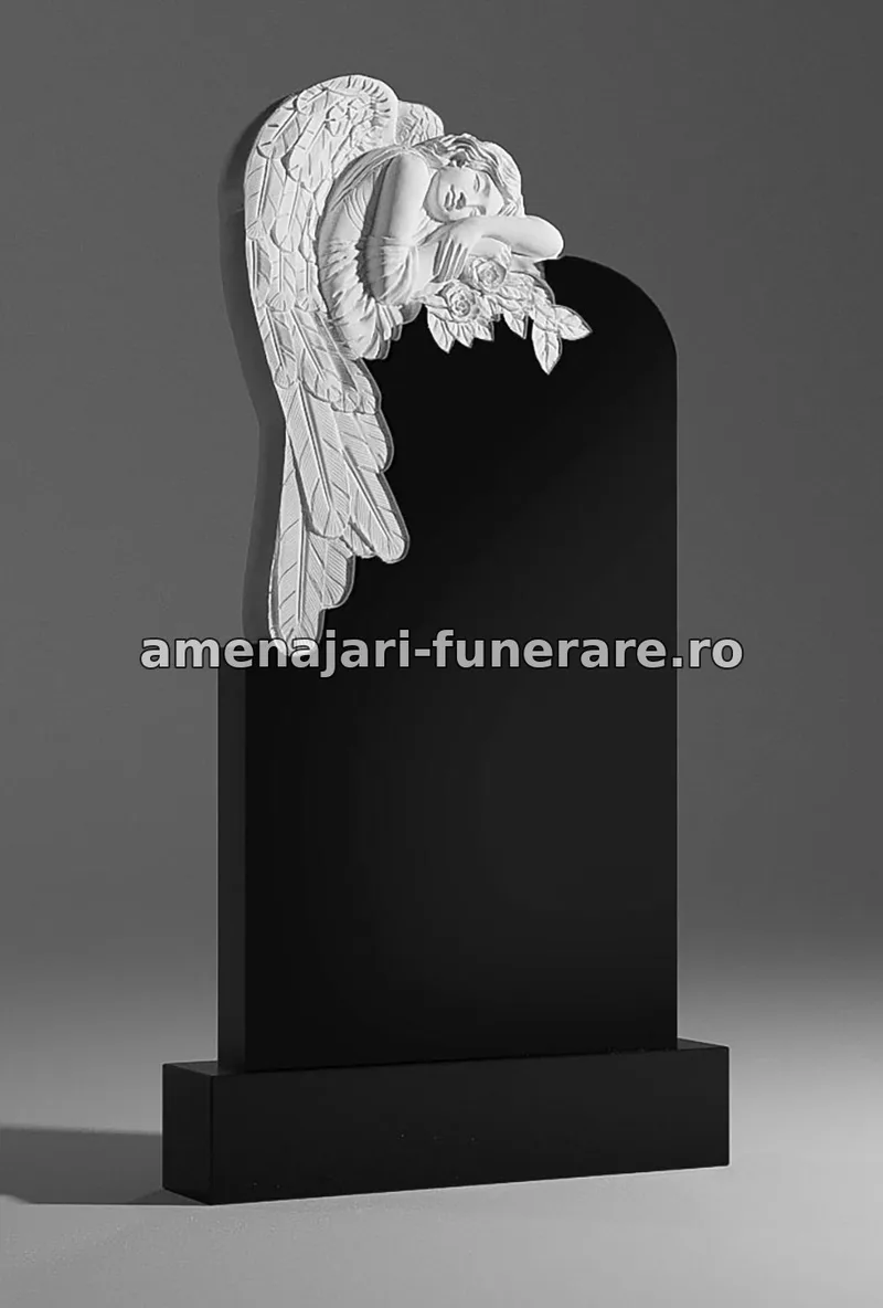 Monument cu înger și flori sculptate - model 018, granit la amenajari-funerare.ro
