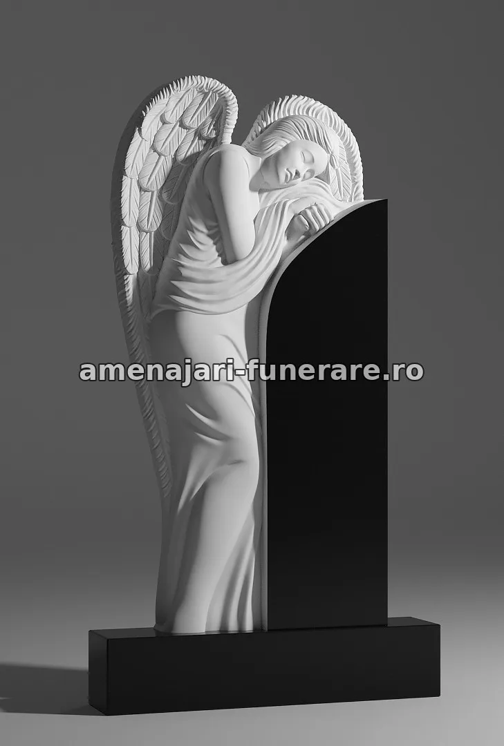 Înger îndurerat cu aripi deschise - model 021, marmură și granit la amenajari-funerare.ro