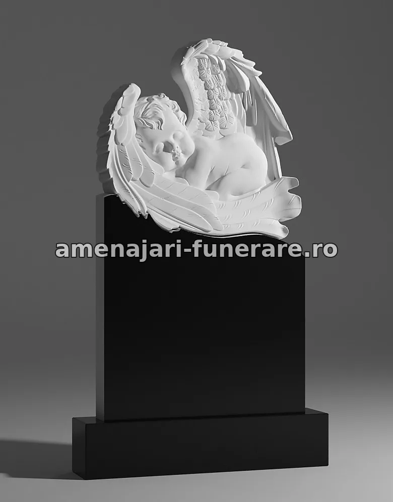 Monument cu înger și leu sculptat - model 025, marmură și granit la amenajari-funerare.ro