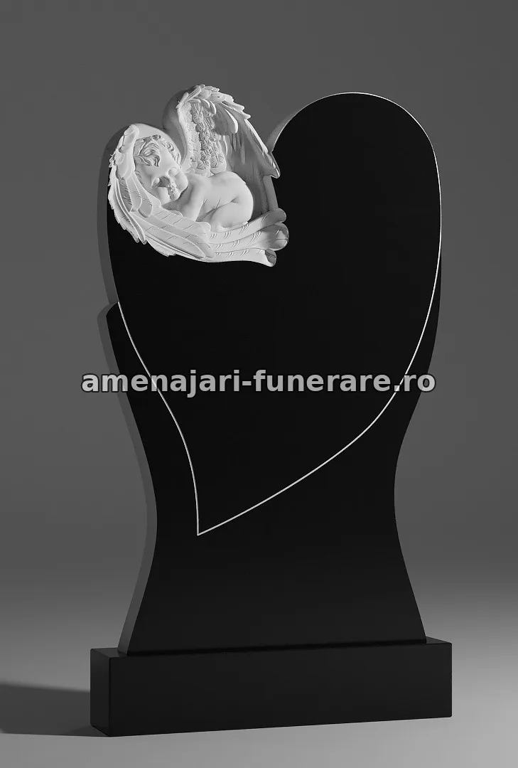 Monument cu înger și inimă sculptată - model 026, granit la amenajari-funerare.ro