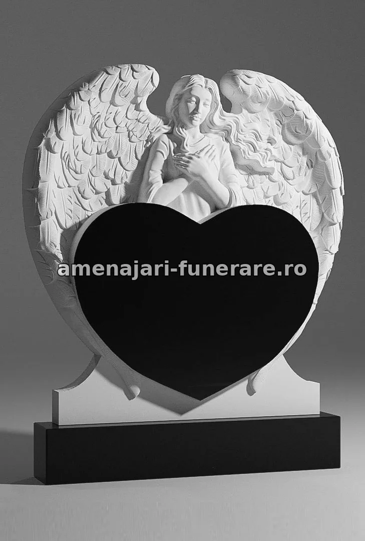 Monument cu înger și inimă - model 027, marmură la amenajari-funerare.ro