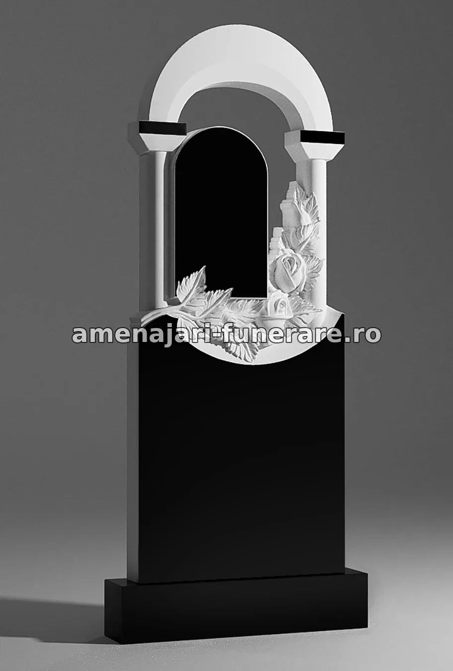 Monument cu arcadă și flori sculptate - model 028, marmură și granit la amenajari-funerare.ro