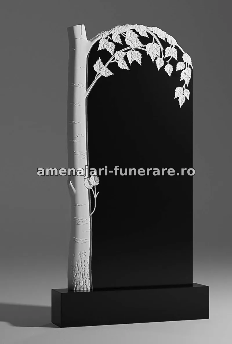 Monument cu copac și frunze sculptate - model 029, granit la amenajari-funerare.ro