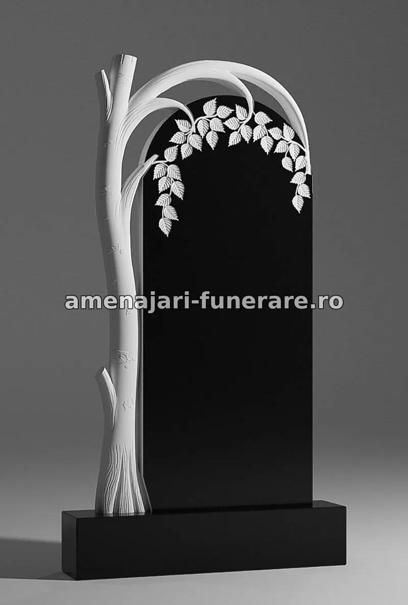 Monument cu copac și frunze sculptate - model 030, marmură și granit la amenajari-funerare.ro