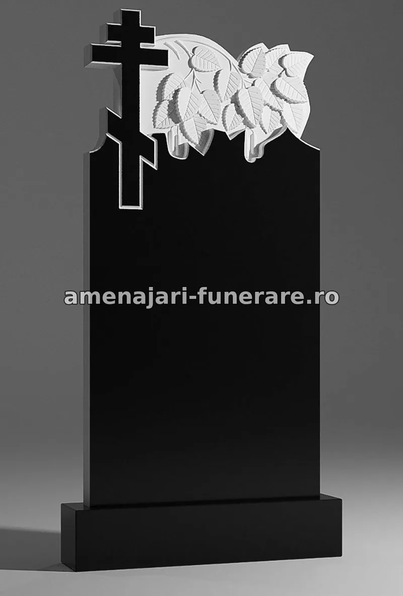 Monument cu cruce și frunze sculptate - model 033, granit la amenajari-funerare.ro
