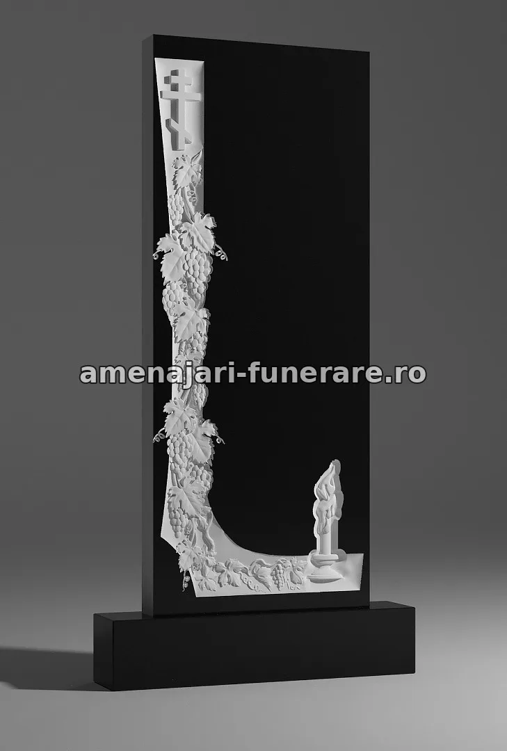 Monument cu flori și lumânare sculptată - model 038, marmură la amenajari-funerare.ro