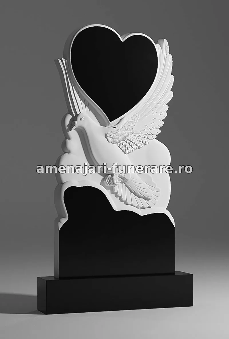 Monument cu pasăre și inimă - model 041, marmură și granit la amenajari-funerare.ro