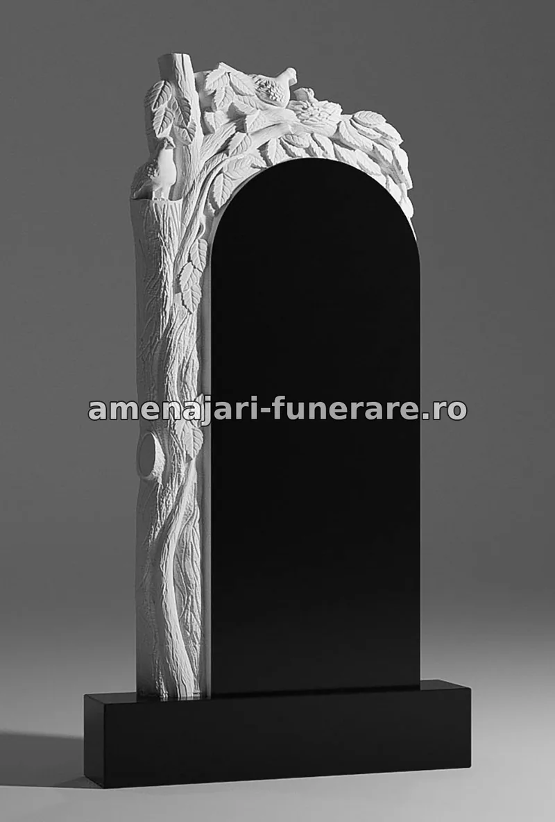 Monument cu detalii florale sculptate - model 044, marmură și granit la amenajari-funerare.ro