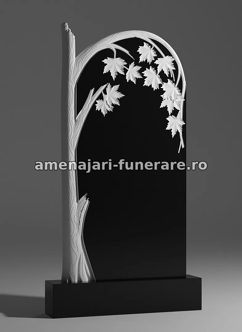 Monument cu frunze sculptate - model 048, marmură la amenajari-funerare.ro
