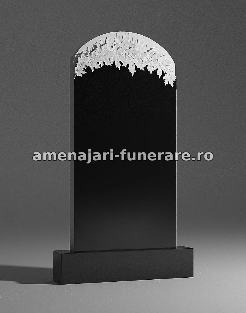 Monument cu frunze sculptate în vârf - model 049, granit la amenajari-funerare.ro