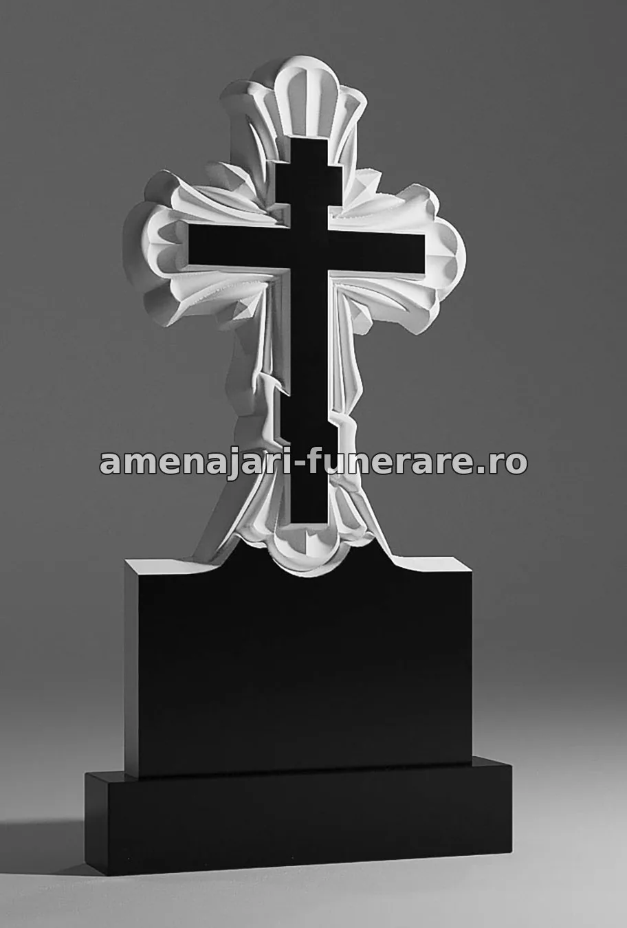 Monument cu cruce sculptată și ornamente - model 053, marmură și granit la amenajari-funerare.ro