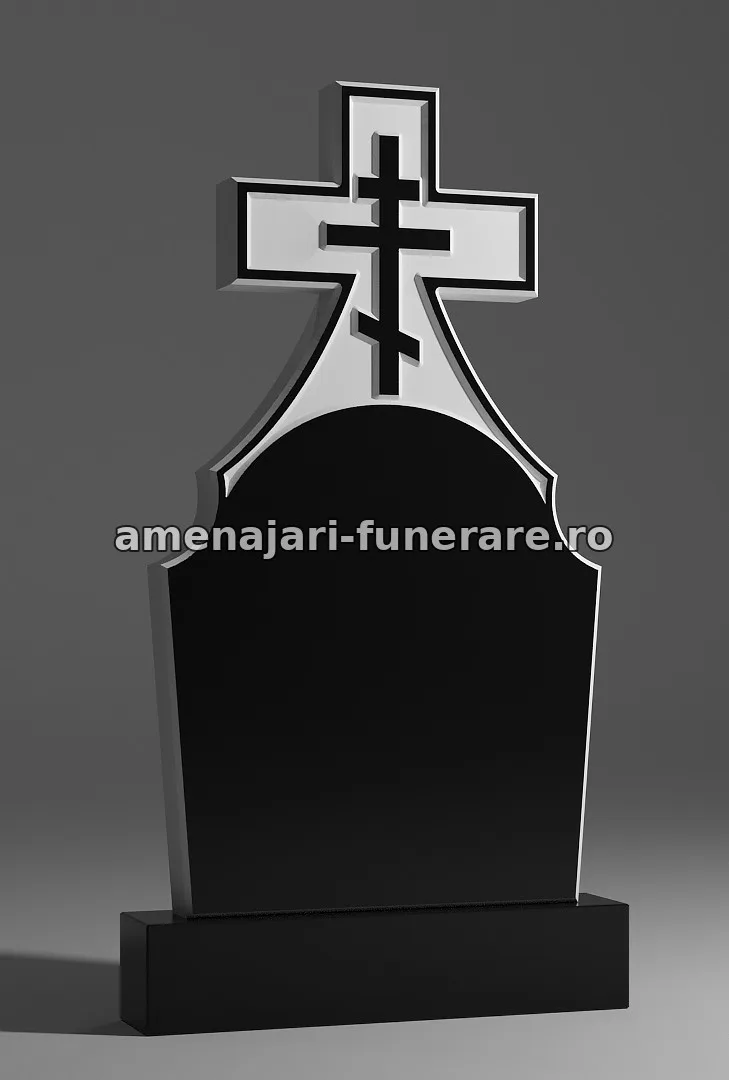 Monument cu cruce și contur elegant - model 056, granit la amenajari-funerare.ro