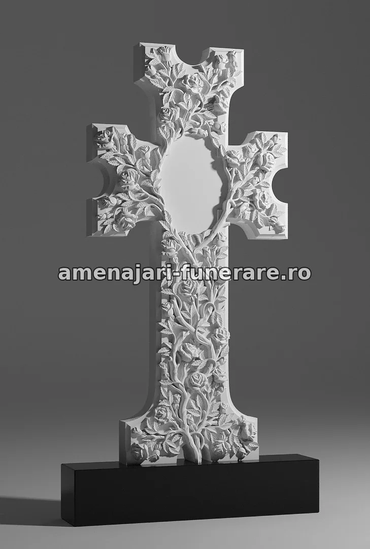 Cruce cu flori sculptate - model 058, marmură la amenajari-funerare.ro