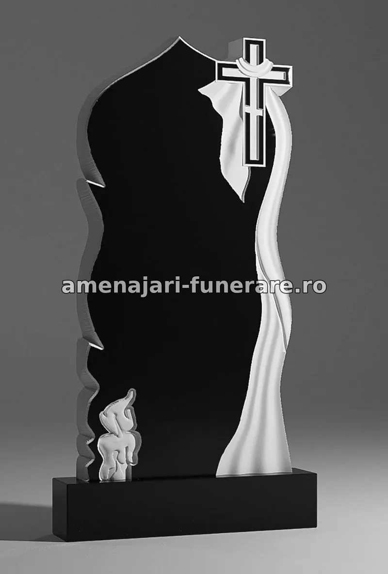 Monument cu cruce și figură stilizată - model 062, marmură și granit la amenajari-funerare.ro