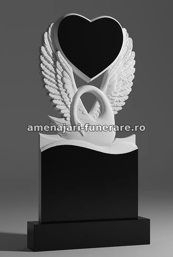Monument cu inimă și aripi de înger - model 069, marmură și granit la amenajari-funerare.ro