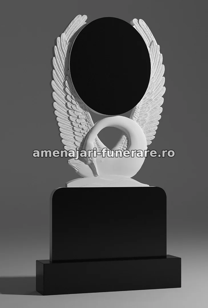 Monument cu aripi și lebădă sculptată - model 071, marmură și granit la amenajari-funerare.ro