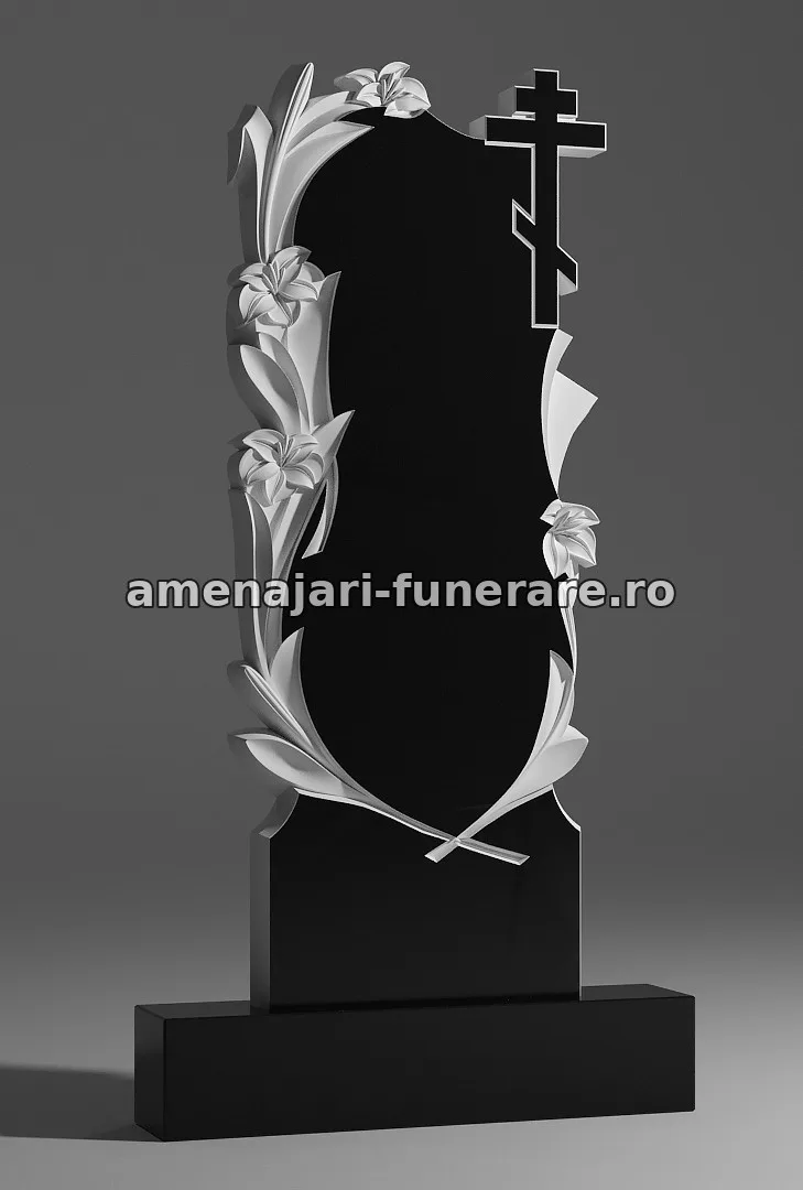 Monument cu cruce și flori sculptate - model 077, granit la amenajari-funerare.ro