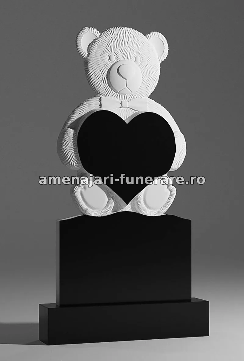 Monument cu ursuleț și inimă - model 085, marmură și granit la amenajari-funerare.ro