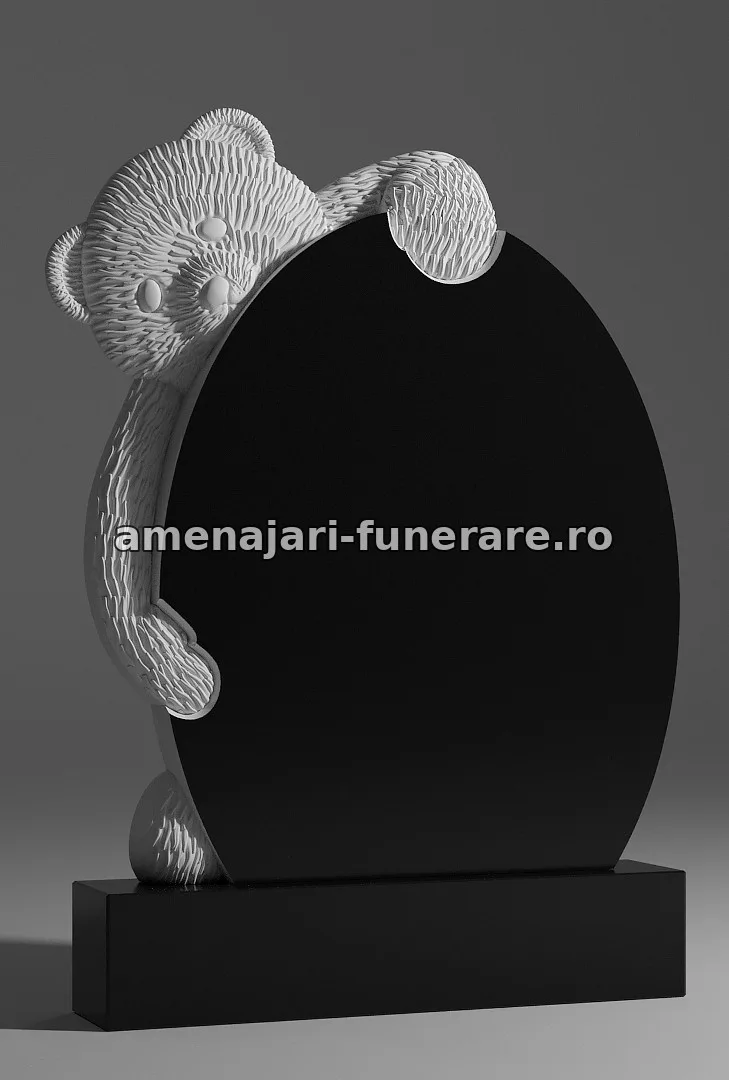 Monument cu ursuleț și placă ovală - model 086, marmură și granit la amenajari-funerare.ro