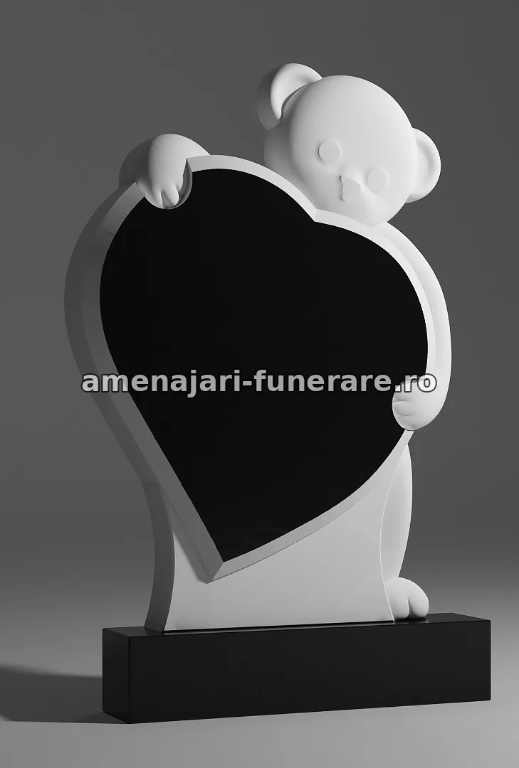 Monument cu ursuleț și inimă - model 087, marmură la amenajari-funerare.ro