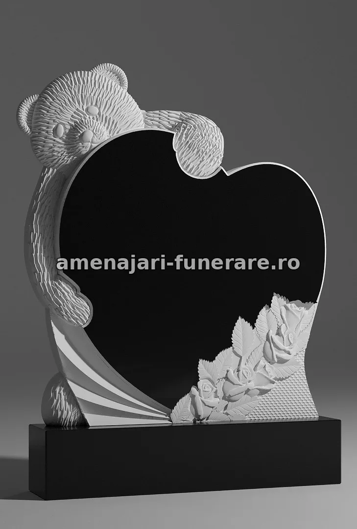 Monument cu ursuleț și inimă - model 088, marmură și granit la amenajari-funerare.ro