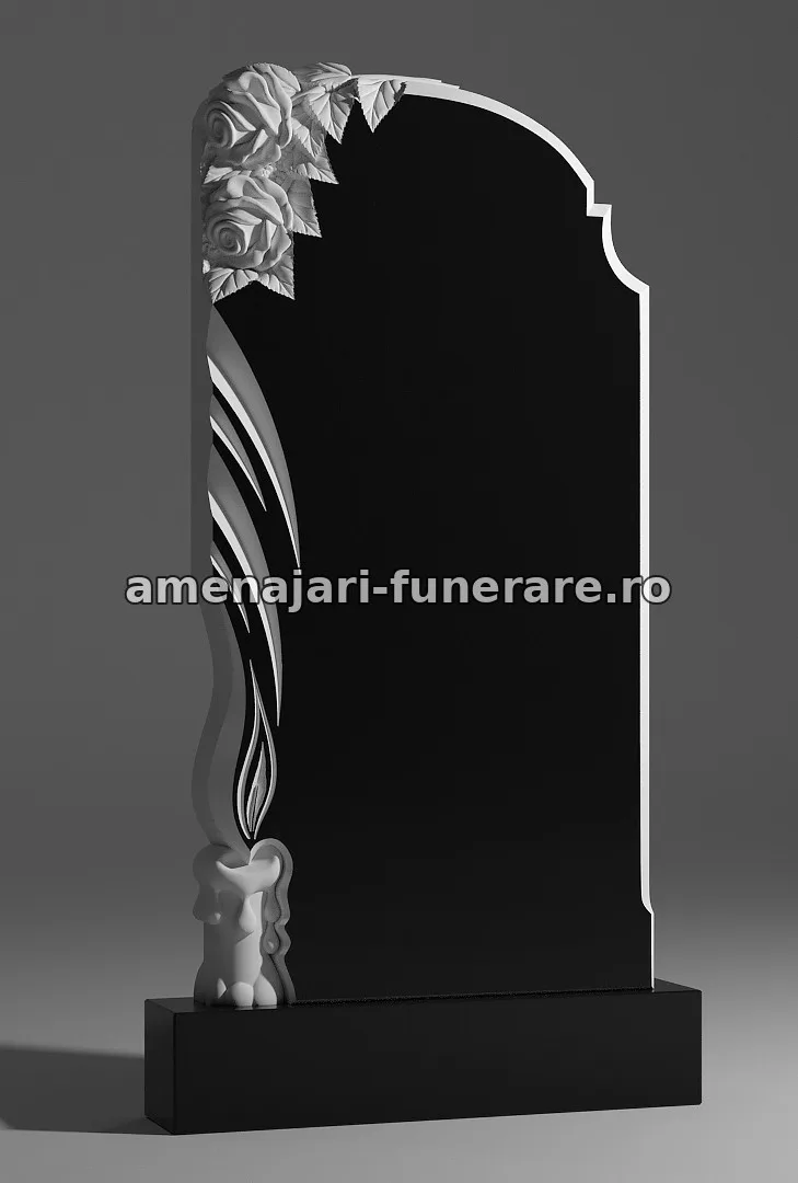 Monument cu flori sculptate și lumânare - model 092, marmură și granit la amenajari-funerare.ro