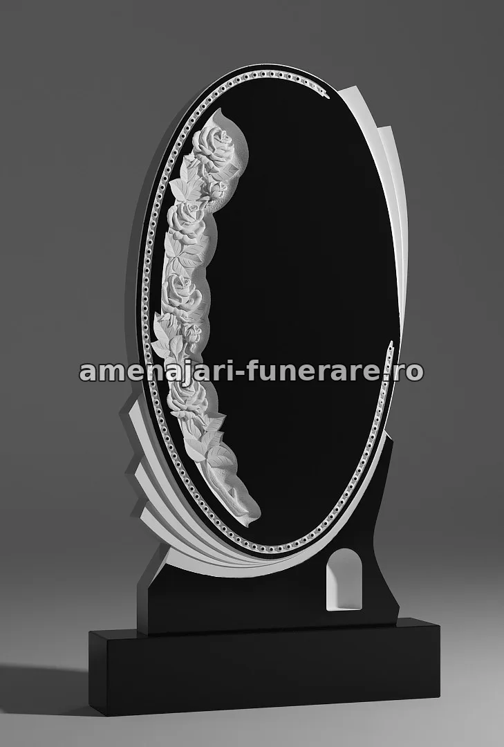 Monument cu portret și flori sculptate - model 097, marmură și granit la amenajari-funerare.ro