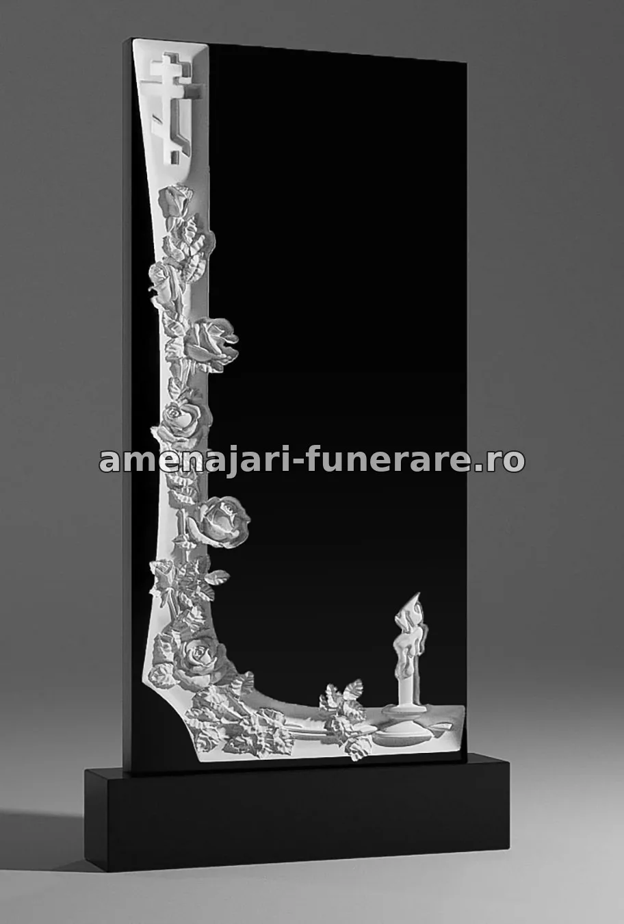 Monument cu flori sculptate și figură - model 102, marmură la amenajari-funerare.ro