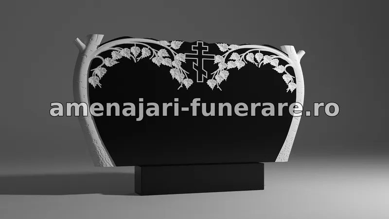 Monument cu cruce și frunze sculptate - model 113, granit la amenajari-funerare.ro