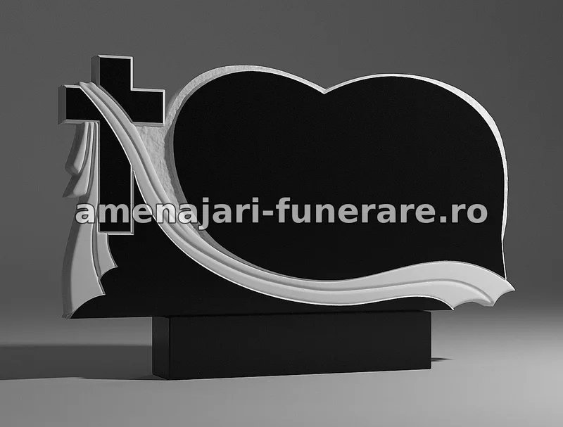 Monument cu cruce și inimă sculptată - model 114, granit la amenajari-funerare.ro