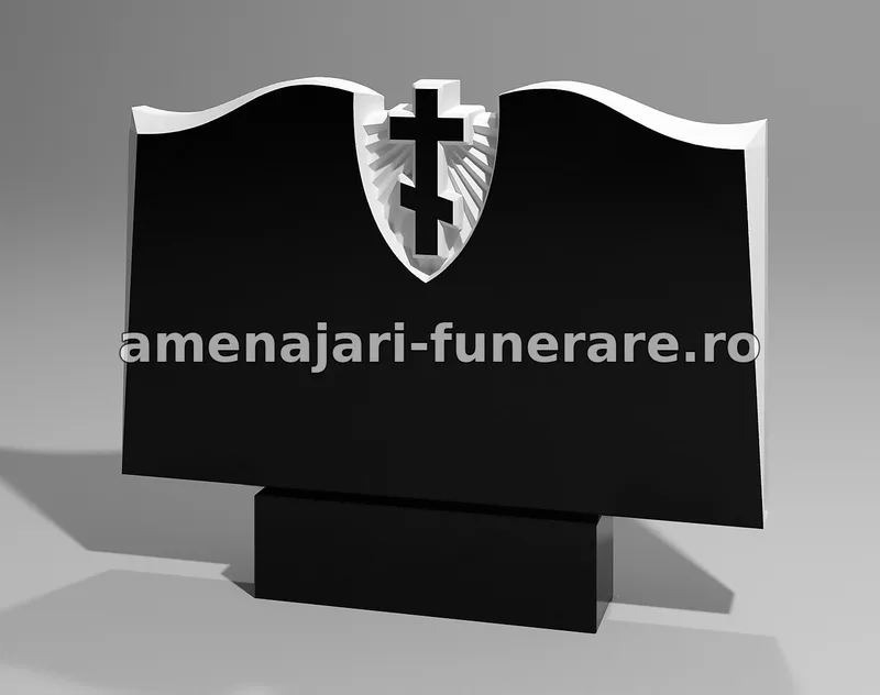 Monument cu cruce și detalii sculptate - model 116, marmură și granit la amenajari-funerare.ro