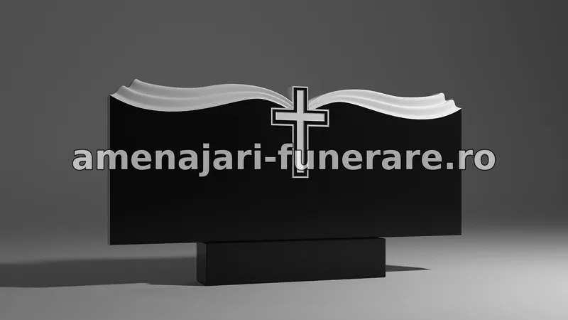 Monument cu cruce și detalii ondulate - model 117, granit la amenajari-funerare.ro