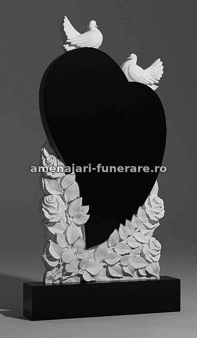 Monument cu inimă și porumbei - model 120, marmură și granit la amenajari-funerare.ro