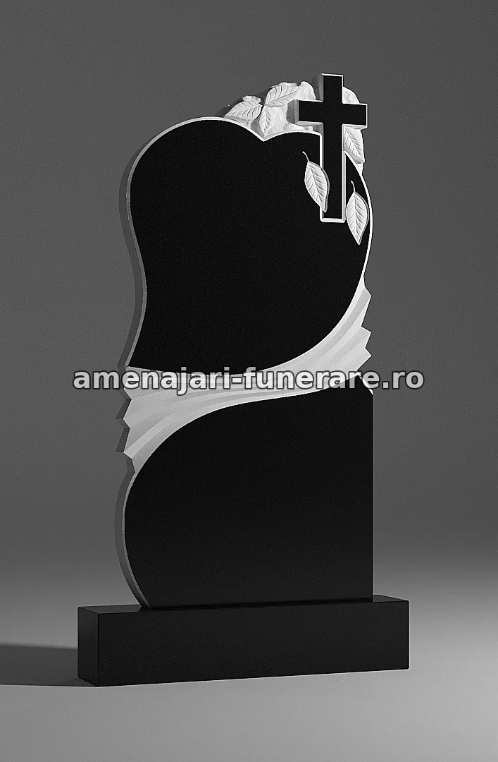 Monument cu cruce și frunze sculptate - model 122, granit la amenajari-funerare.ro